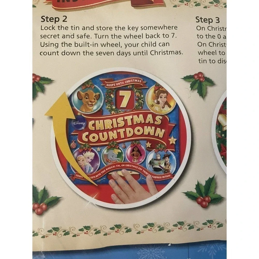 Disney NEW Christmas 7 Day Countdown Tin With Lock Activities Stickers Set